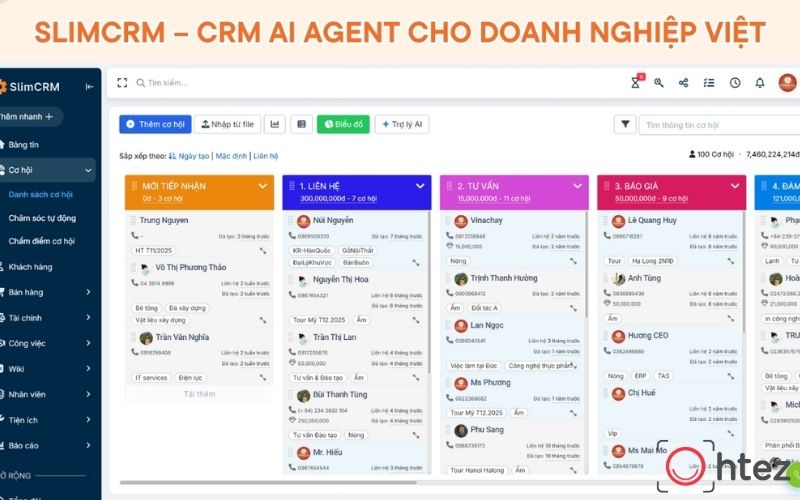 SlimCRM AI Agent tập trung vào nhu cầu CRM và tự động hóa của doanh nghiệp Việt Nam