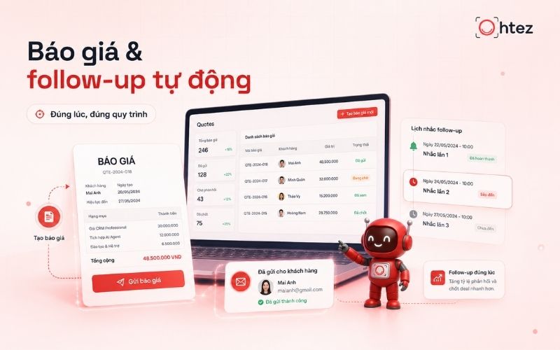 Tự động gửi báo giá và nhắc follow-up đúng thời điểm giúp hạn chế bỏ sót cơ hội bán hàng