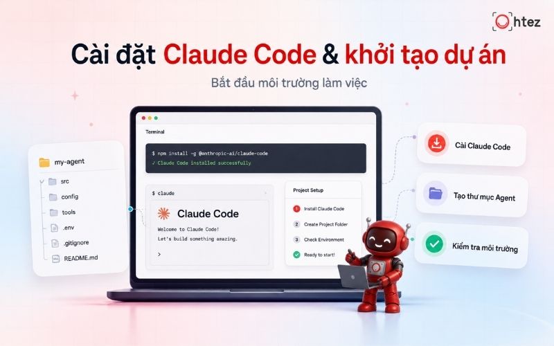 Cài đặt Claude Code là bước đầu tiên, sau đó cần đăng nhập và kiểm tra khả năng mở dự án, đọc file