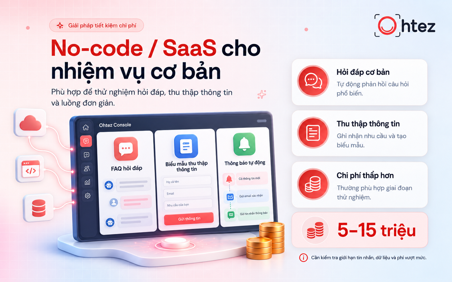 Low initial costs for basic no-code and SaaS AI Agent tasks