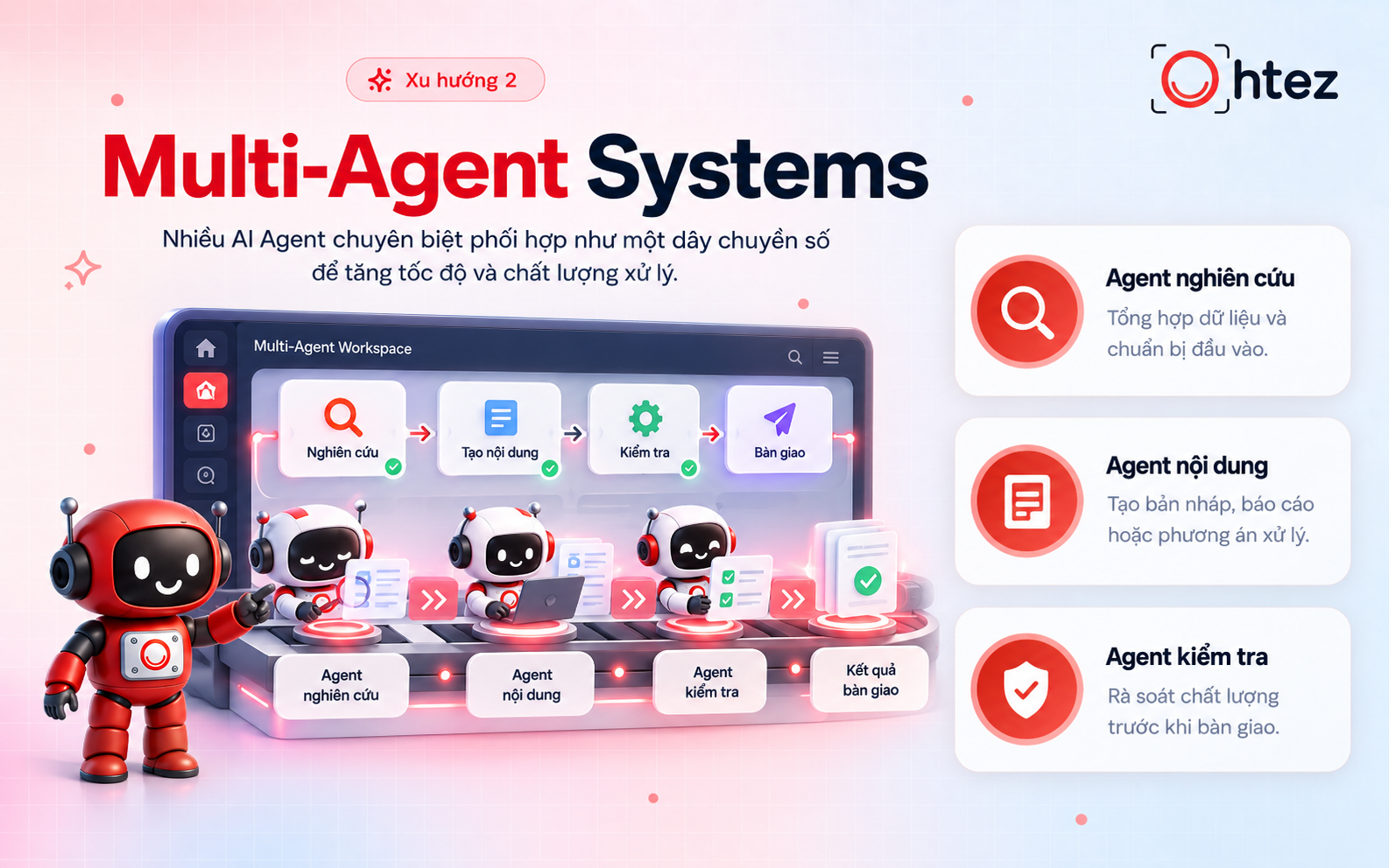 Specialized AI Agents collaborate on research, drafting, and quality checks 